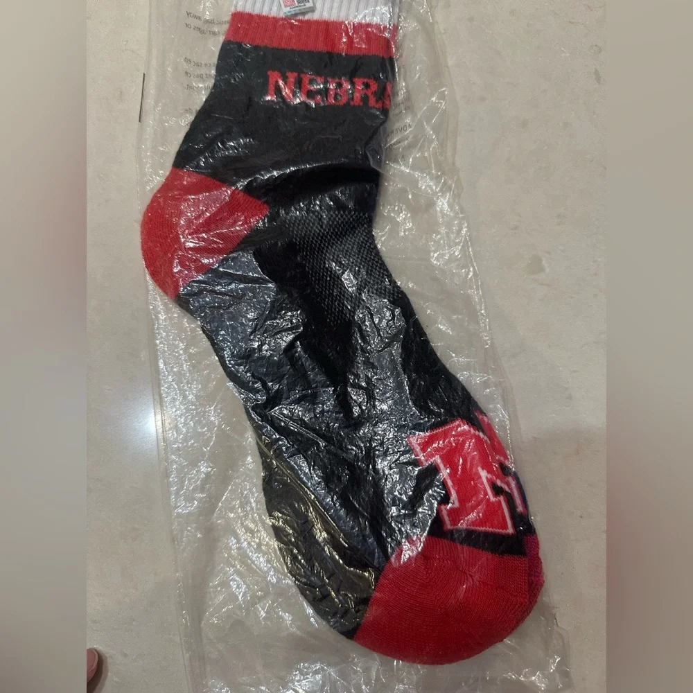 For Bare Feet Nebraska Cornhuskers Red and Black Socks Size L Large